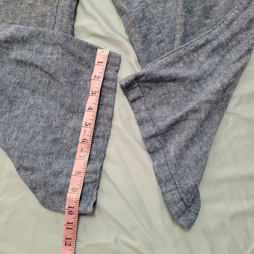Old Navy Overalls Linen Rayon Blue Sleeveless Pockets Wide-Leg Jumpsuit Smocking - Picture 14 of 15